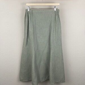 FLAX 100% Linen Green MIDI Skirt size Small